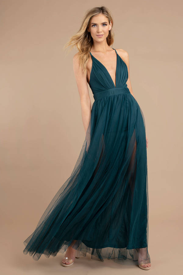 Here To Slay Plunging High Slit Maxi Dress - Emerald Bridesmaid