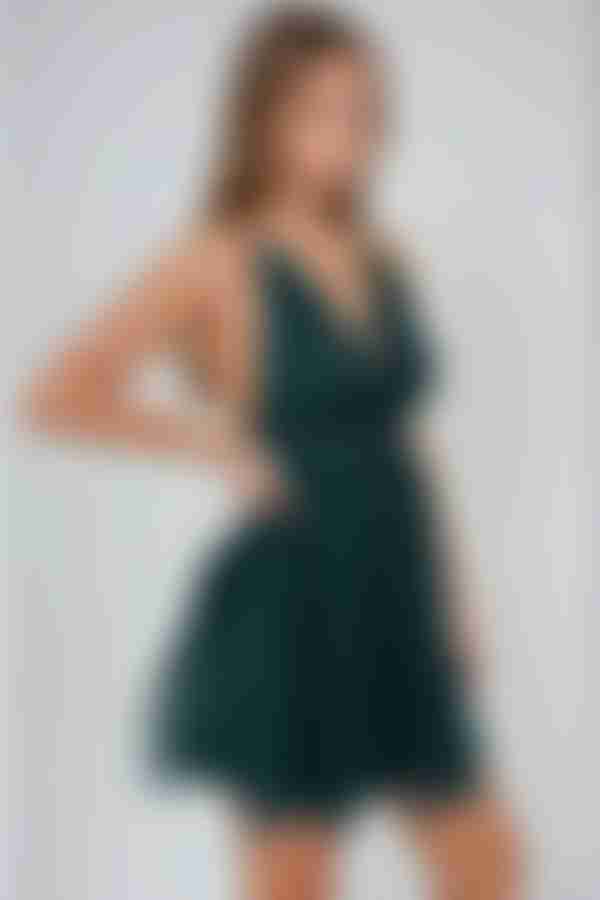 Silken Fire Plunging Tulle Mini Dress - Emerald