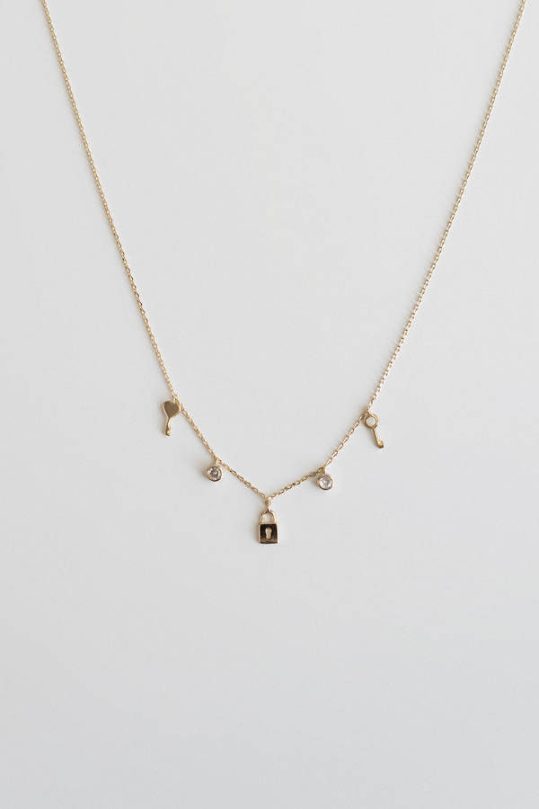 Lock And Key Gold Charm Necklace