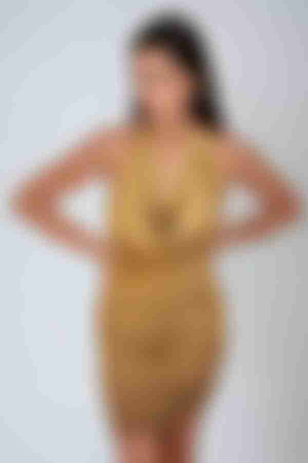 Lover Girl Plunging Ruched Mini Dress - Gold