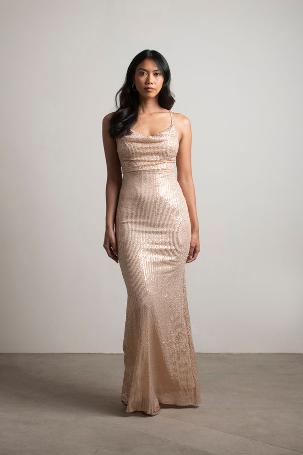 My Turn Gold Sequins Cowl Neck Maxi Dress