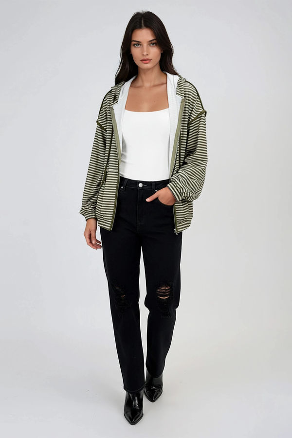 Breezy Mood Striped Hooded Jacket - Green