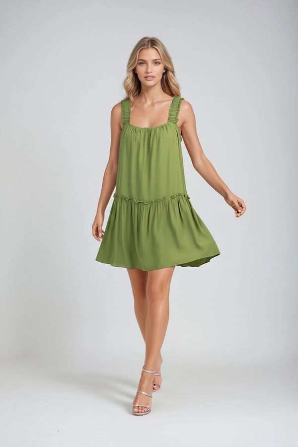 Milena Cotton Ruffle Mini Dress - Green
