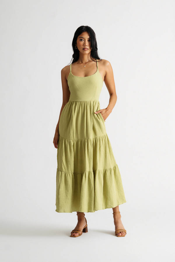 Nicole Green Back Lace-Up Textured Cotton Maxi Dress