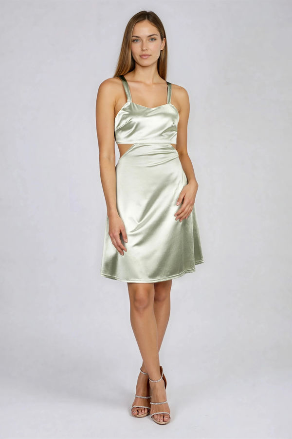 Polished Glow Cutout Satin Mini Dress - Green
