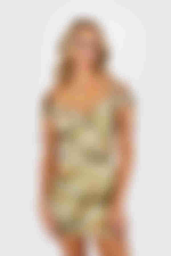 Hold On Smocked Bustier Mini Dress - Green Tan