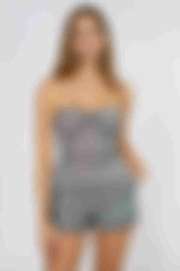 Sweet Vibes Strapless Houndstooth Romper - Grey Black