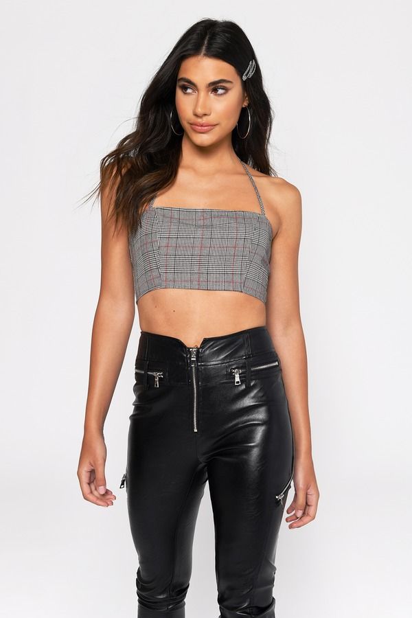 Hard To Forget Grey Plaid Crop Top