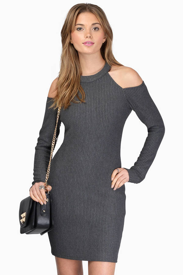 In The Knit Of Time Cutout Bodycon Mini Dress - Grey