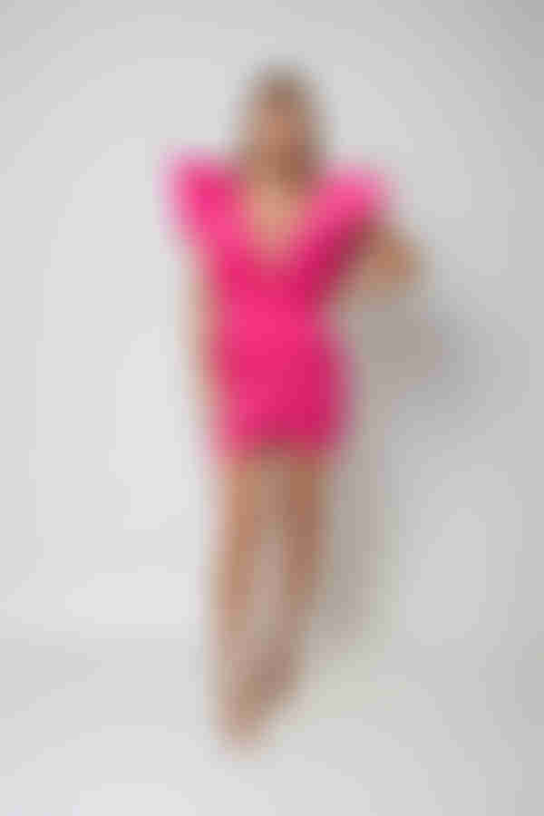 Scarlet Nights Tulip Plunge Mini Dress - Hot Pink