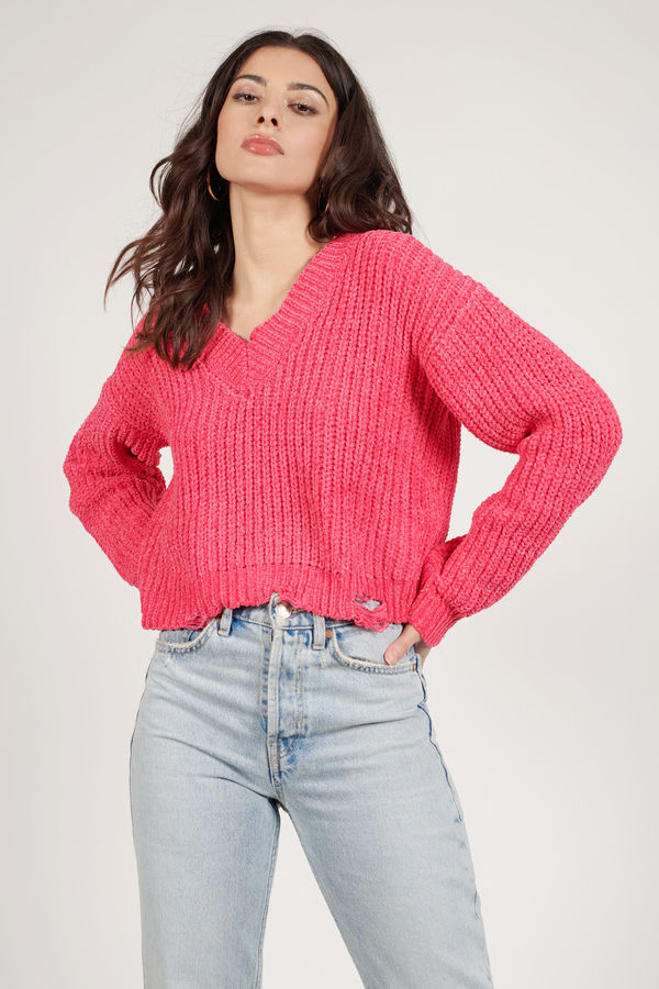 Tori Hot Pink  Distressed Sweater