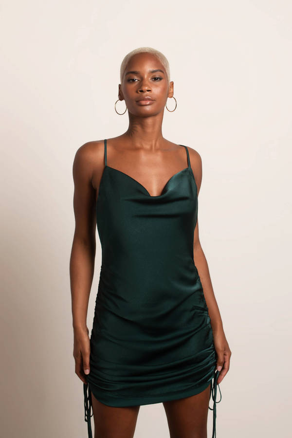 All In Time Satin Cowl Neck Mini Dress - Hunter Green