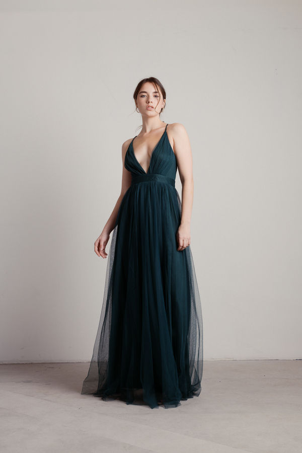 Here To Slay Hunter Green Plunging Maxi Cocktail Dress