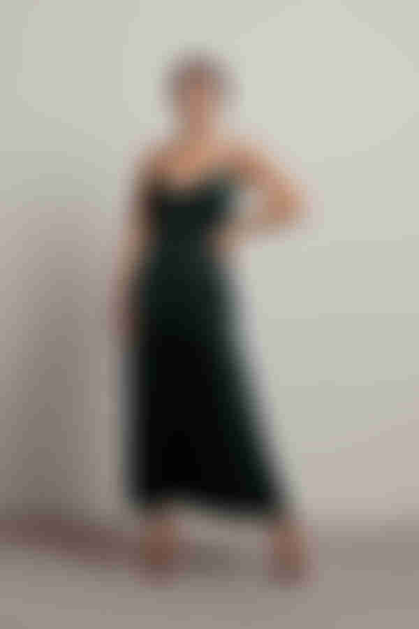 Rylie Satin High Slit Midi Dress - Navy