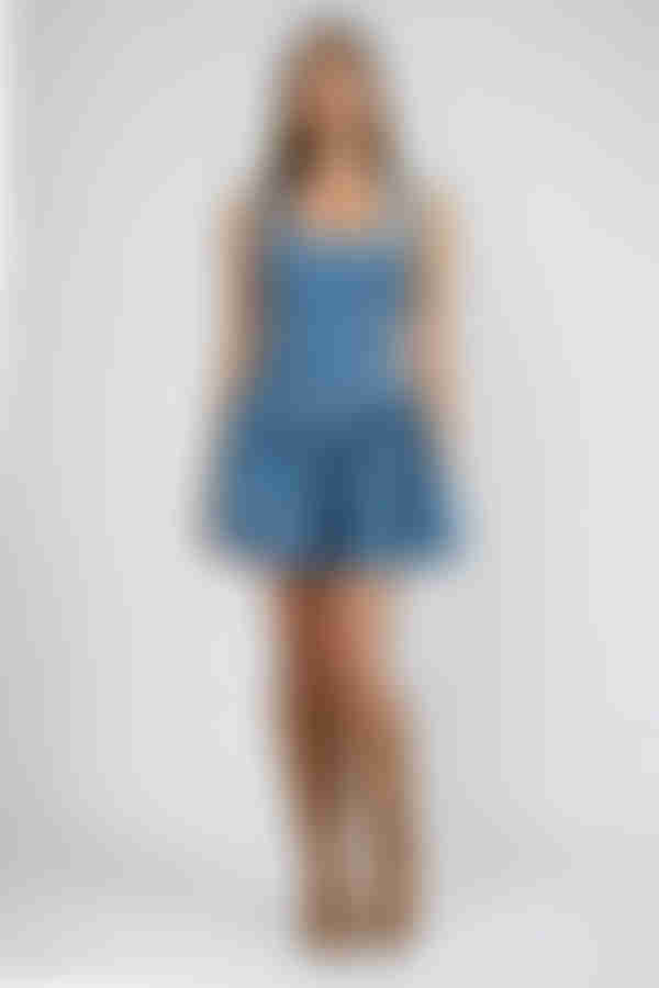 Play It Sweet Halter Denim Mini Dress - Indigo