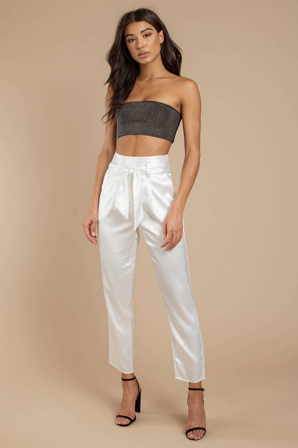 White Chain Satin Wide Leg Trousers  New Look