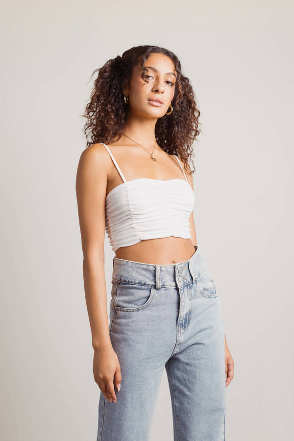 Countless Memories Ivory Ruched Crop Tank Top