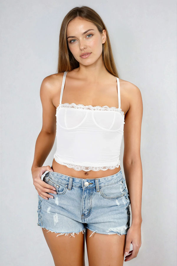 Fun Breeze Lace Cami Crop Top - Ivory
