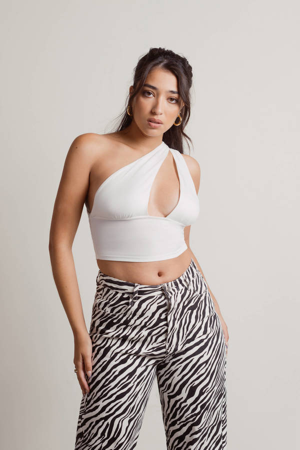 Give It Your All Ivory One Shoulder Cutout Crop Top