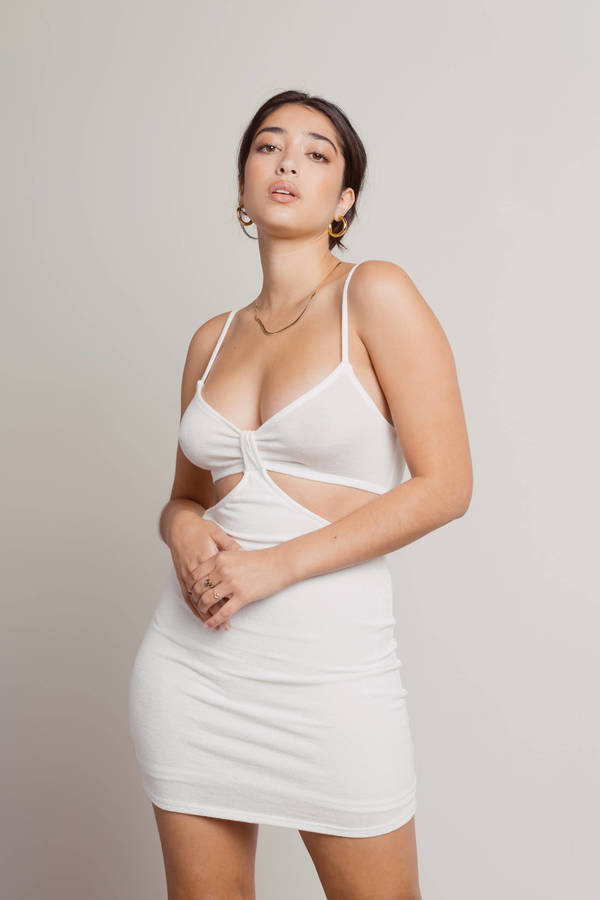 Jayde Ivory White Backless Cutout Bodycon Mini Dress