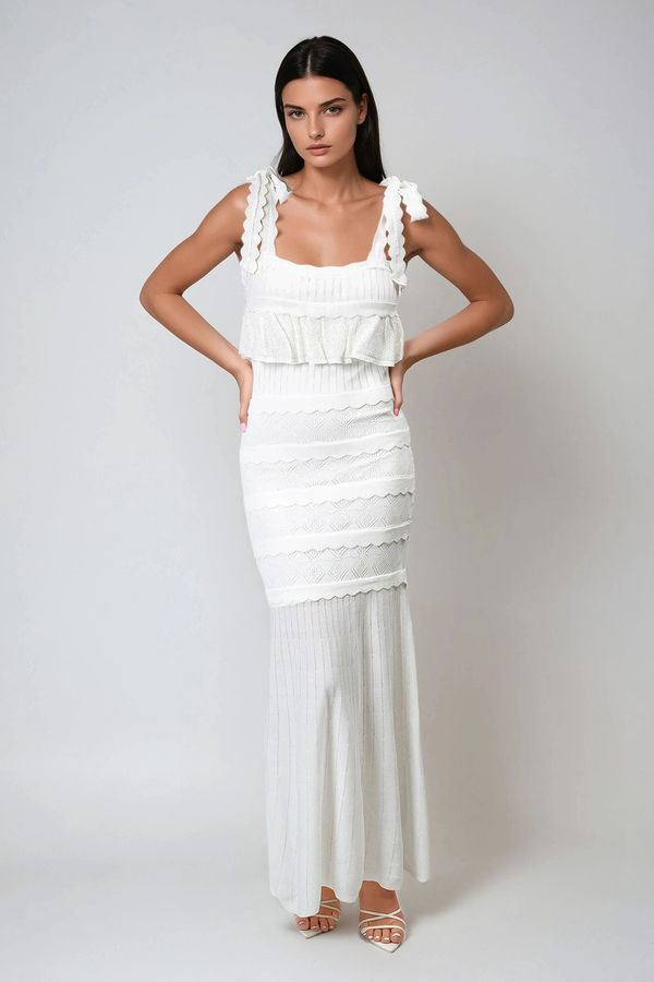 Make You Mine Tie-Shoulder Bodycon Maxi Dress - Ivory