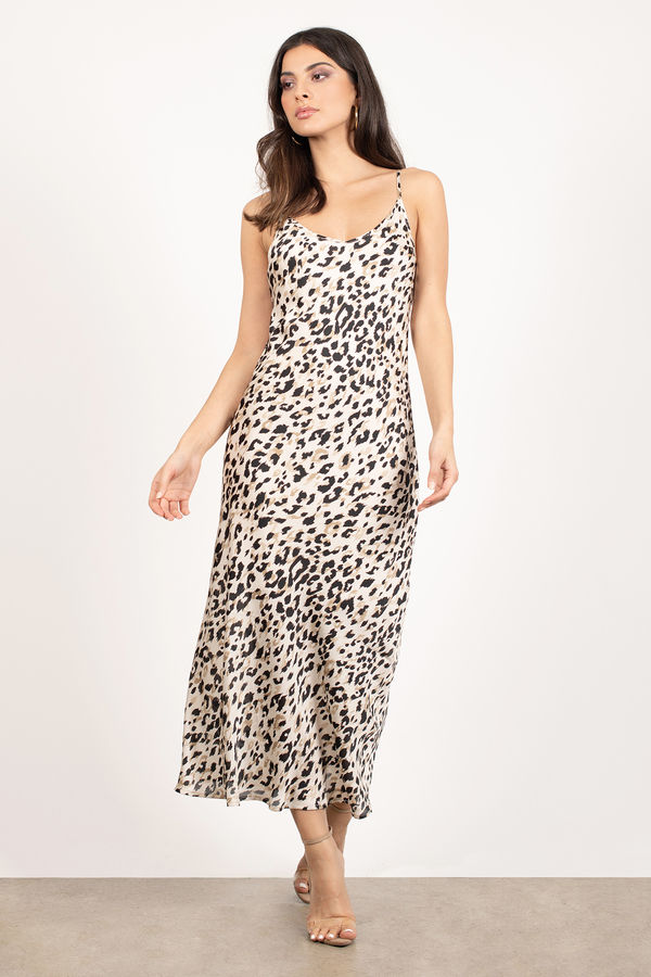 Mya Ivory Multi Leopard Satin Midi Summer Cocktail Dress