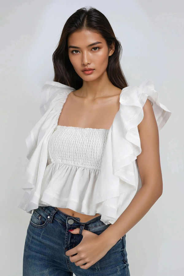 Playful Charm Reversible Crop Top - Ivory
