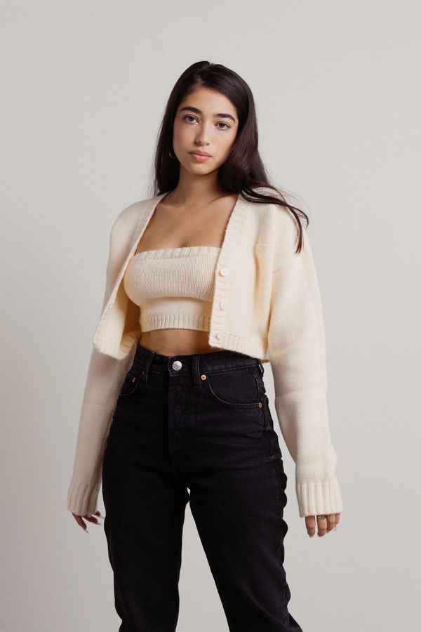 Sofie Ivory Sweater Tube Top & Cropped Cardigan Set