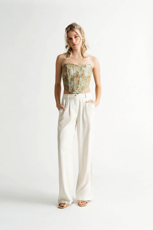 What A Time Ivory Wide Leg Tailored Pants