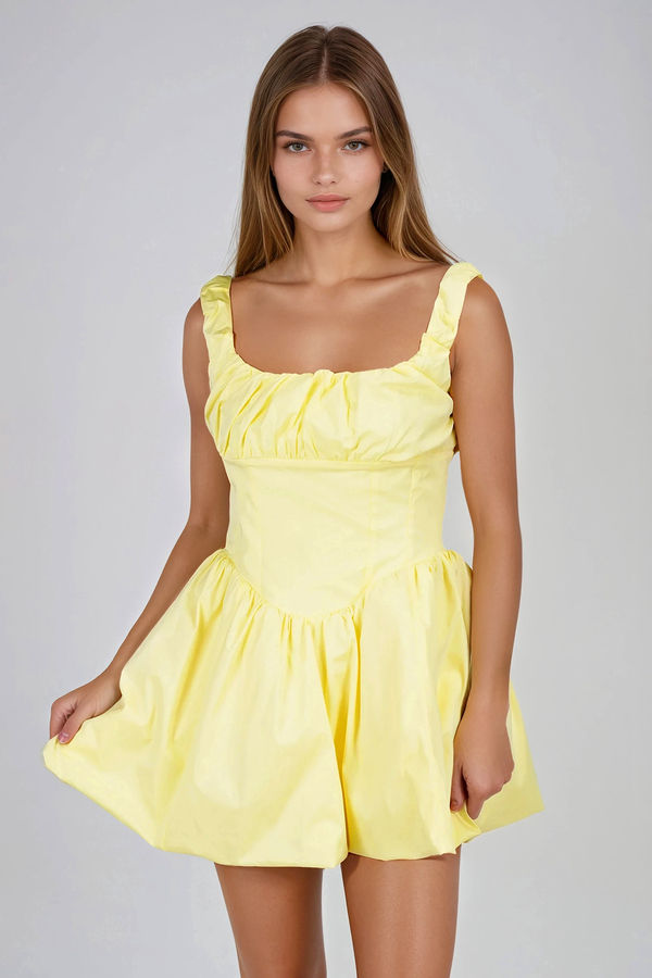 Star Energy Ruffle Bubble Hem Mini Dress - Lemon
