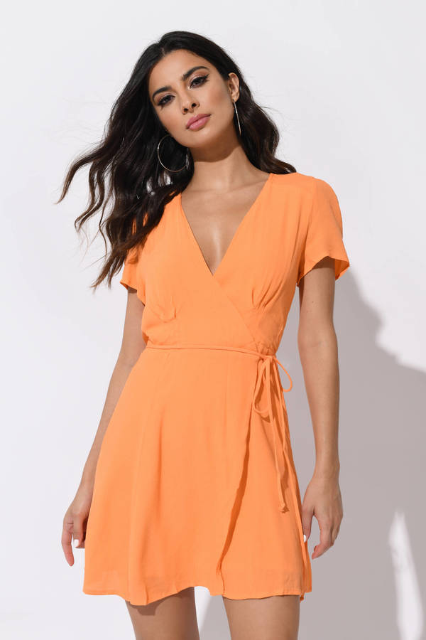 Orange Dress - Tie-Front Dress - Cutout Midi Dress - Midi Dress