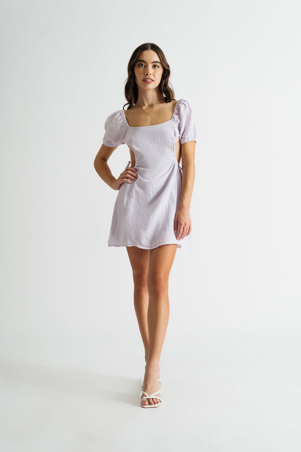 Danica Lilac Side Cutout A-line Mini Casual Wedding Guest Dress