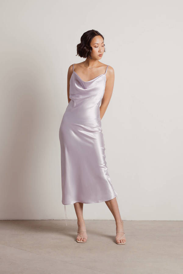 Listen To Me Satin Ruched Midi Cocktail Dress - Lilac