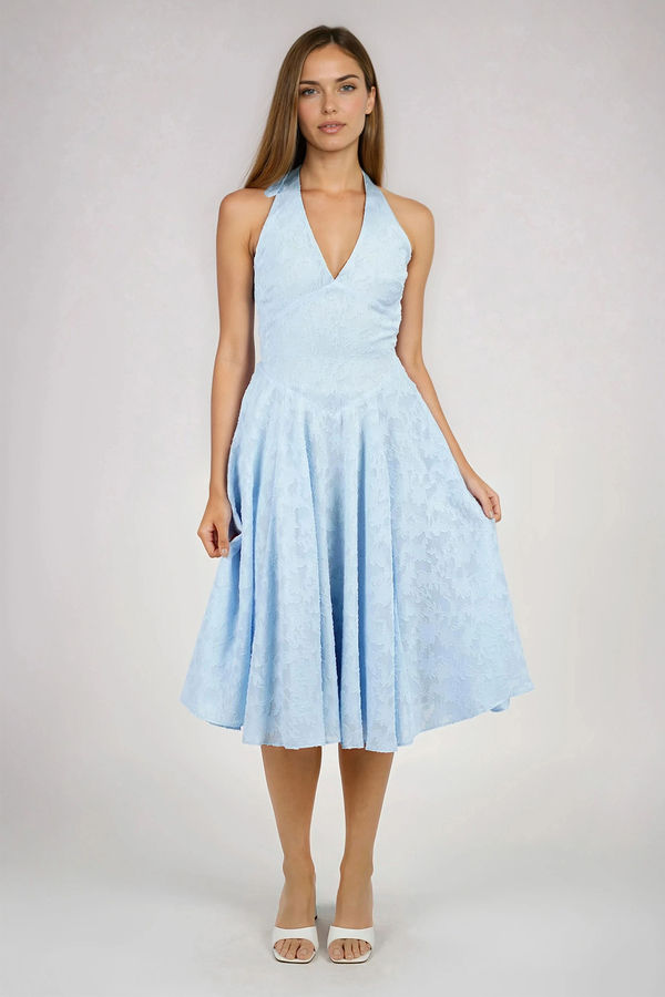 Little Spark Floral Jacquard Midi Dress - Lt Blue