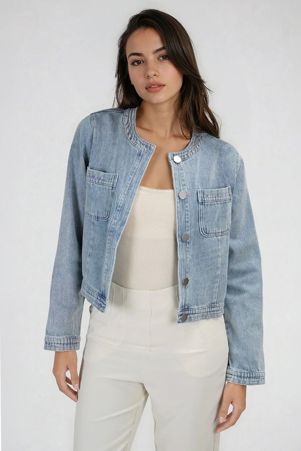 Modern Icon Cropped Denim Jacket - Lt Denim