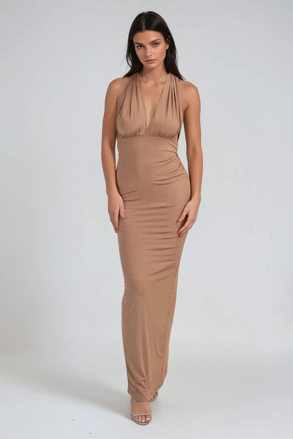 Skinny Dipping Ruched Multiway Maxi Dress - Macchiato