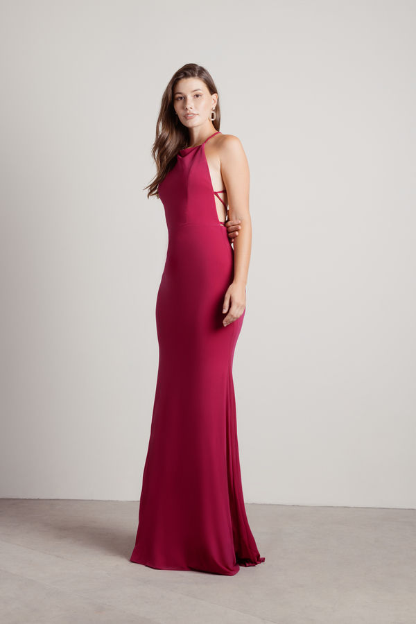 Another Night Out Magenta Lace Up Mermaid Maxi Dress