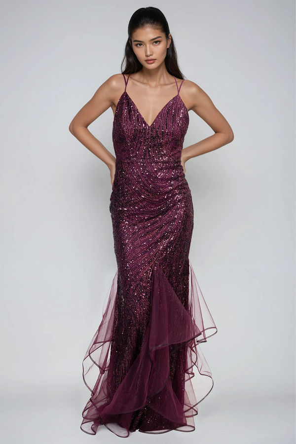 Poison Kiss Swirl Glitter Maxi Dress - Maroon