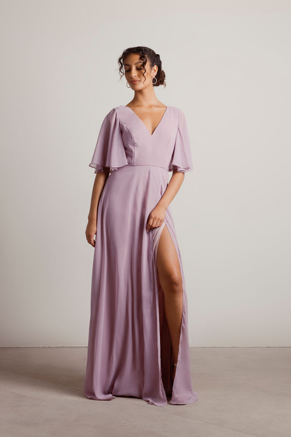 Come Closer To Me Butterfly Sleeve High Slit Maxi Sexy Formal Dress - Mauve