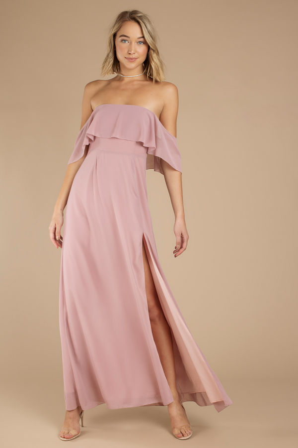 Into You Off The Shoulder High Slit Maxi Dress - Mauve