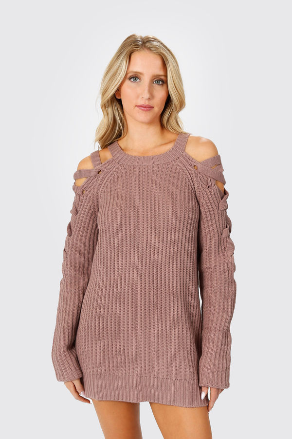 Miracle Mauve Lace Up Sweater