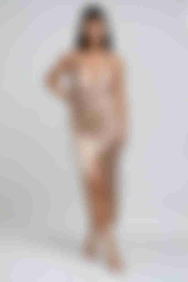 Opulent Aura Satin Slit Midi Dress - Mocha Mousse