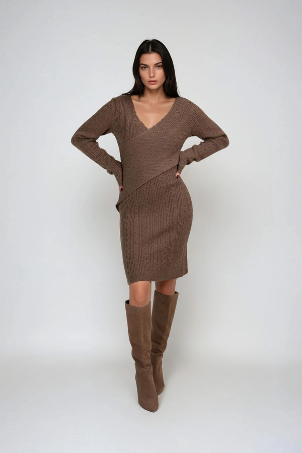 Rustic Haven Knit Wrap Mini Dress - Mocha