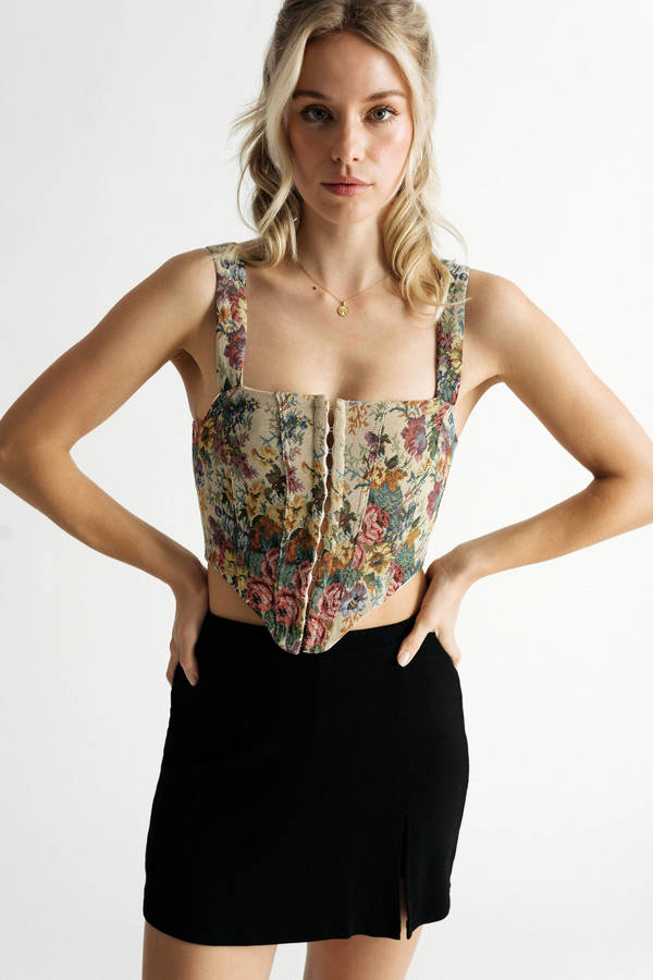 Gardenia Multi Floral Lace-Up Corset Bustier Top