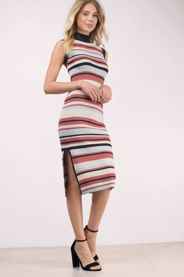 MINKPINK Straight N Narrow Multi Knit Striped Bodycon Dress