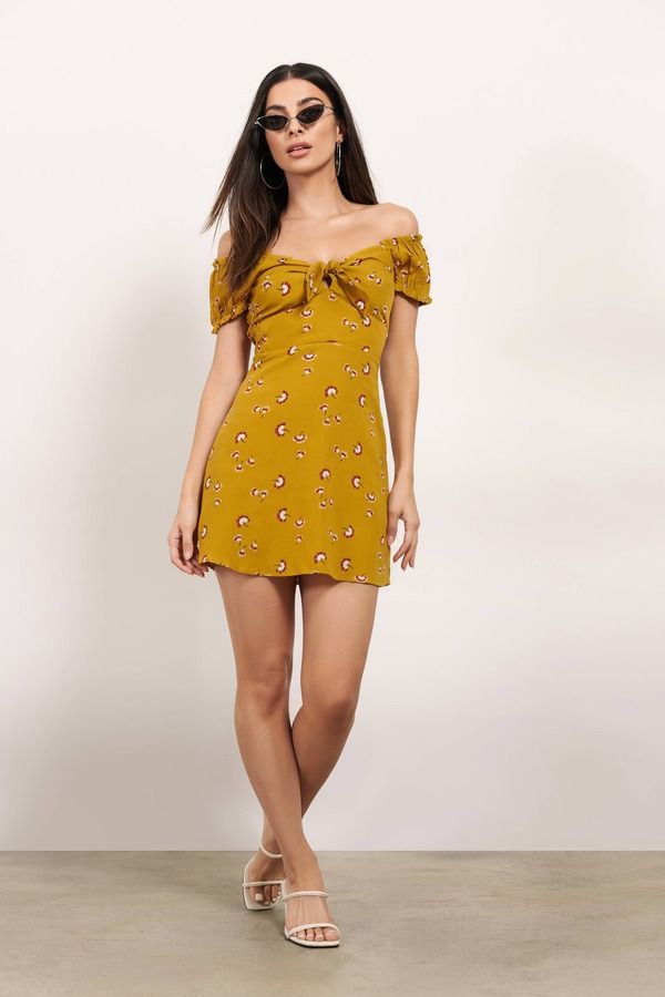 Wish Away Mustard Floral Print Skater Dress