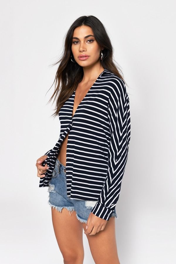 Working Gal Navy and White Striped Blouse 