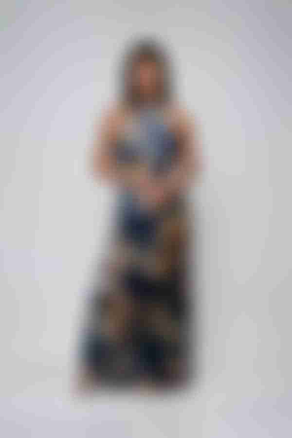 Infinite Grace Mock Neck Floral Maxi Dress - Navy Blue Multi