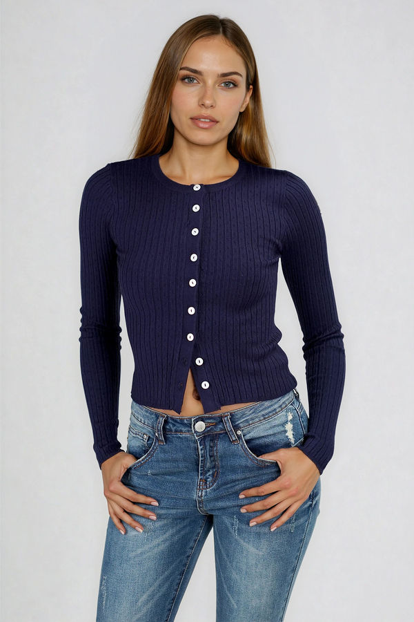 Classic Chic Button Front Knit Cardigan - Navy