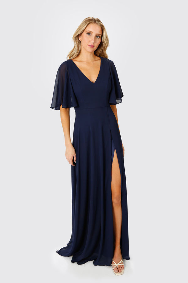 Come Closer To Me Navy Slit Maxi Winter Wedding Guest Dress